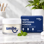 Smile Dew peroxide-free teeth whitening powder, 30g jar and box with PAP formula for sensitive teeth